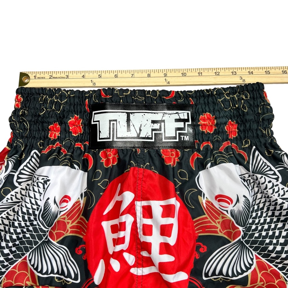 Tuff Muay Thai Boxing Shorts with Coy fish and drawstring waist size Large - Picture 3 of 7